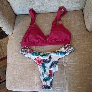Dark Purple and Floral O-Ring Strappy bikini